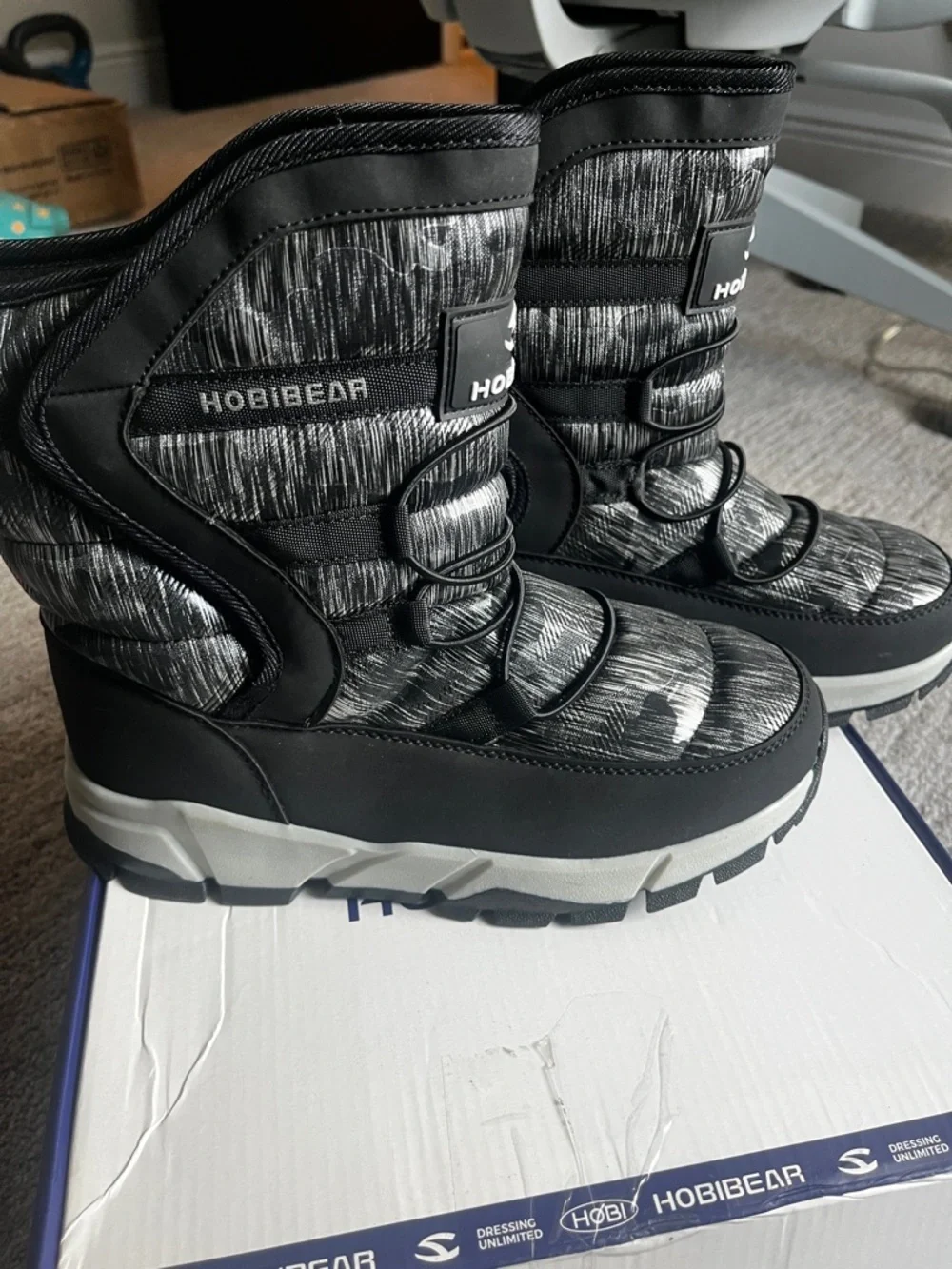 Boys Snow Boots Outdoor Waterproof Winter Kids Shoes Big Kid 5.5, Black 939